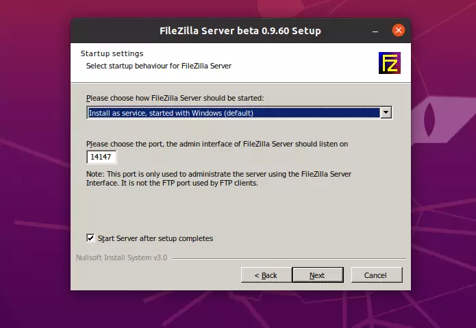filezilla server ubuntu starting settings
