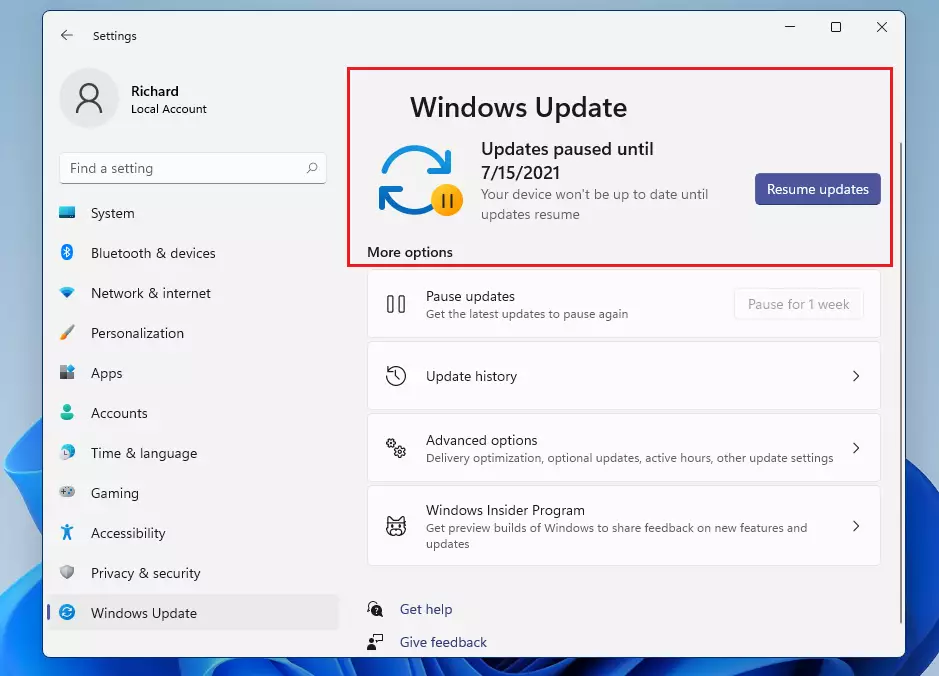 windows 11 update paused