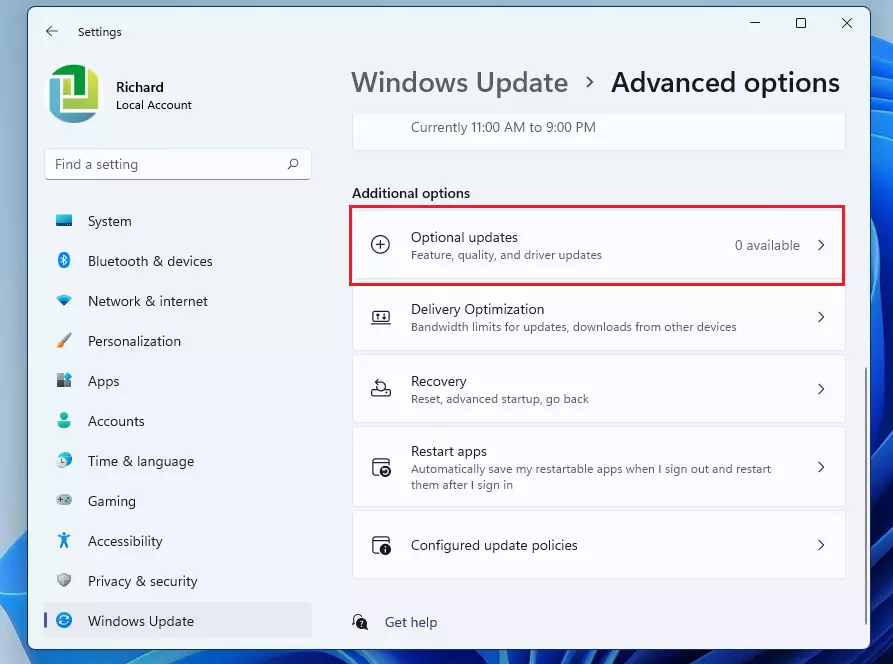 windows 11 optional updates available