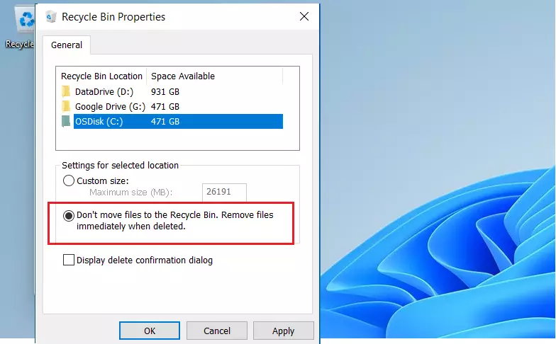 windows 11 delete item instead of recycle bin