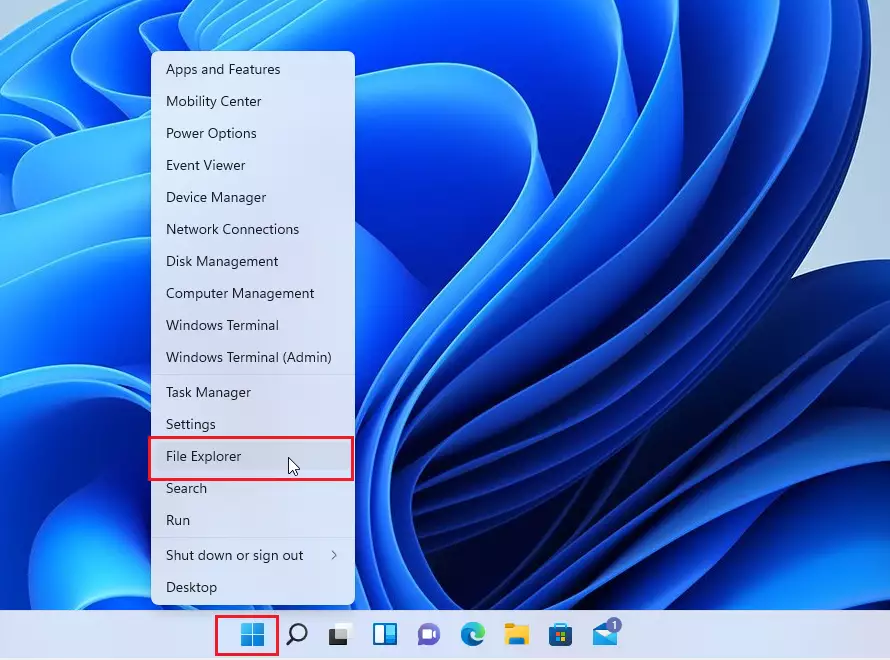 windows 11 open file explorer right click start