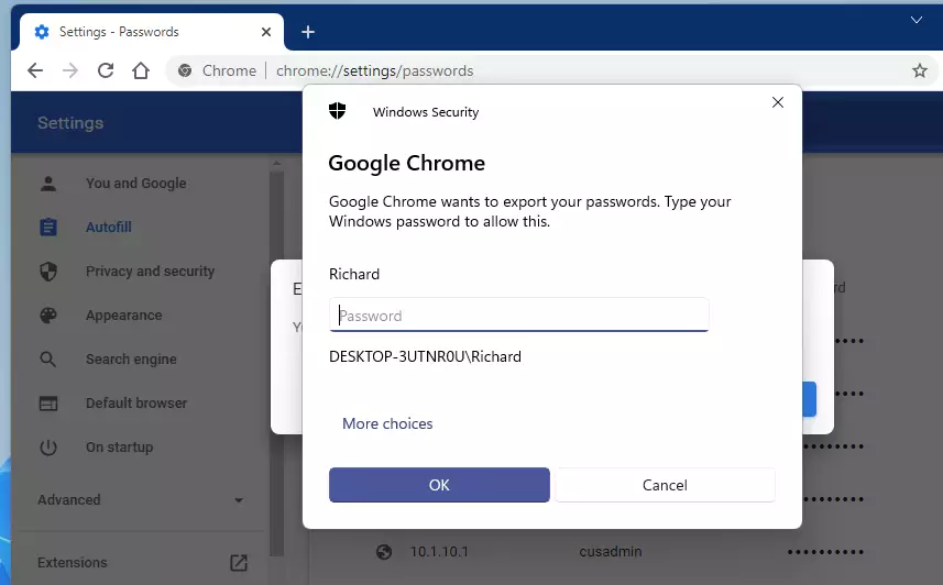 google chrome windows password prompt
