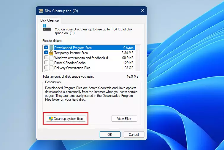 windows 11 clean up system files button