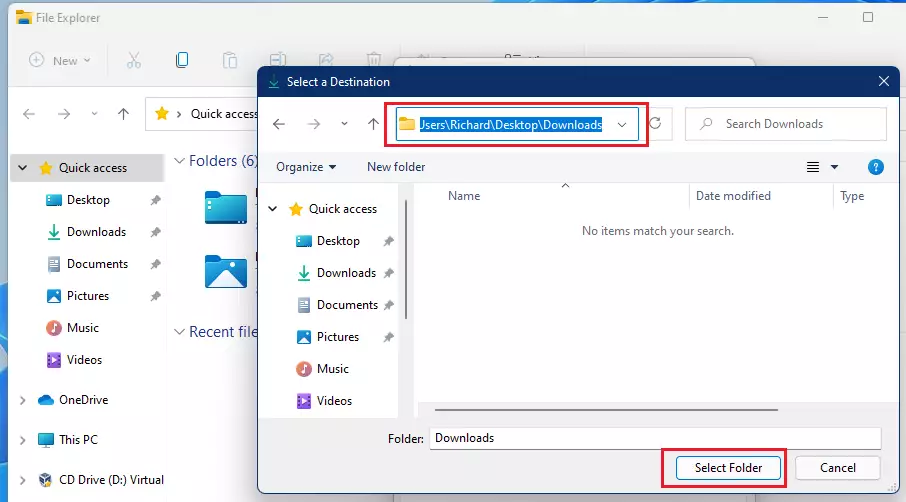 windows 11 select new download folder