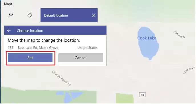 windows set default location service address