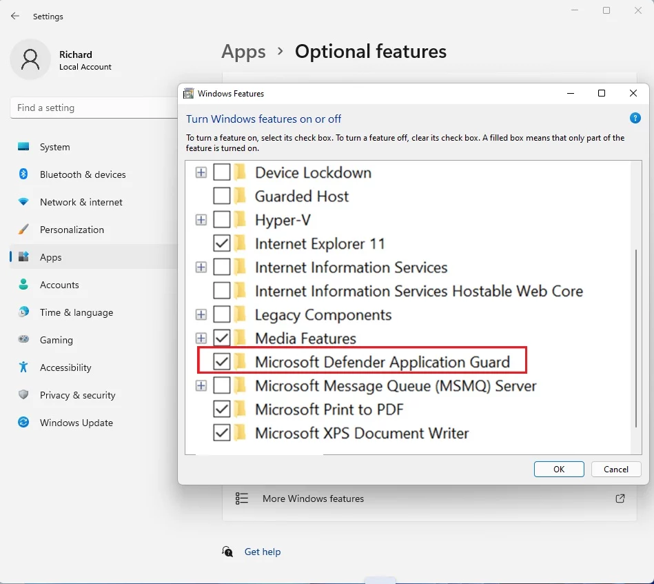 windows 11 enable defender application guard